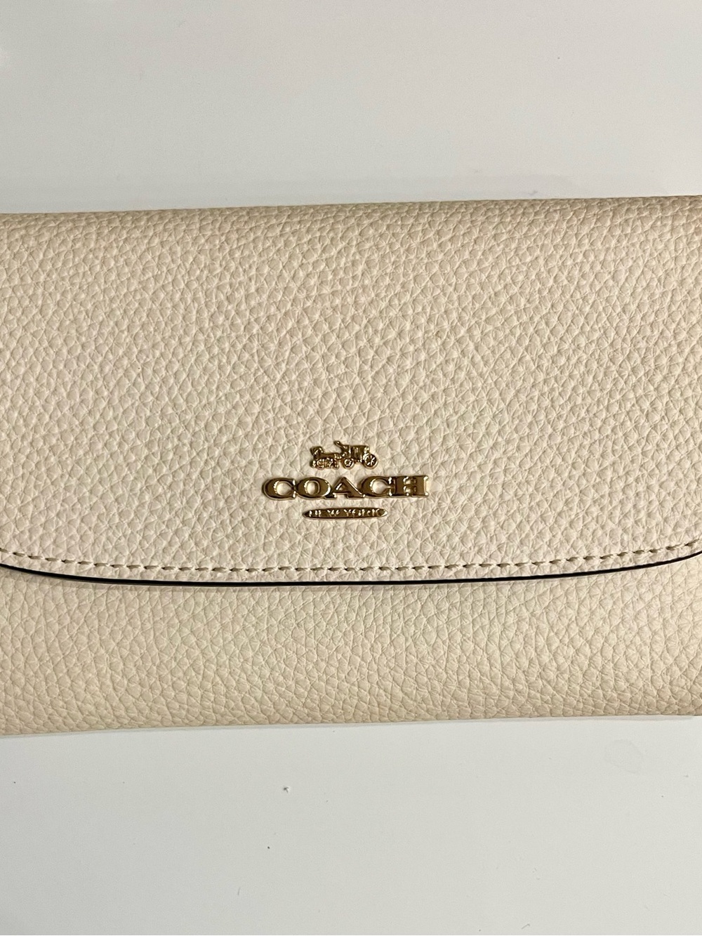 Coach Cream Pebbled Leather Wallet with Gold Logo